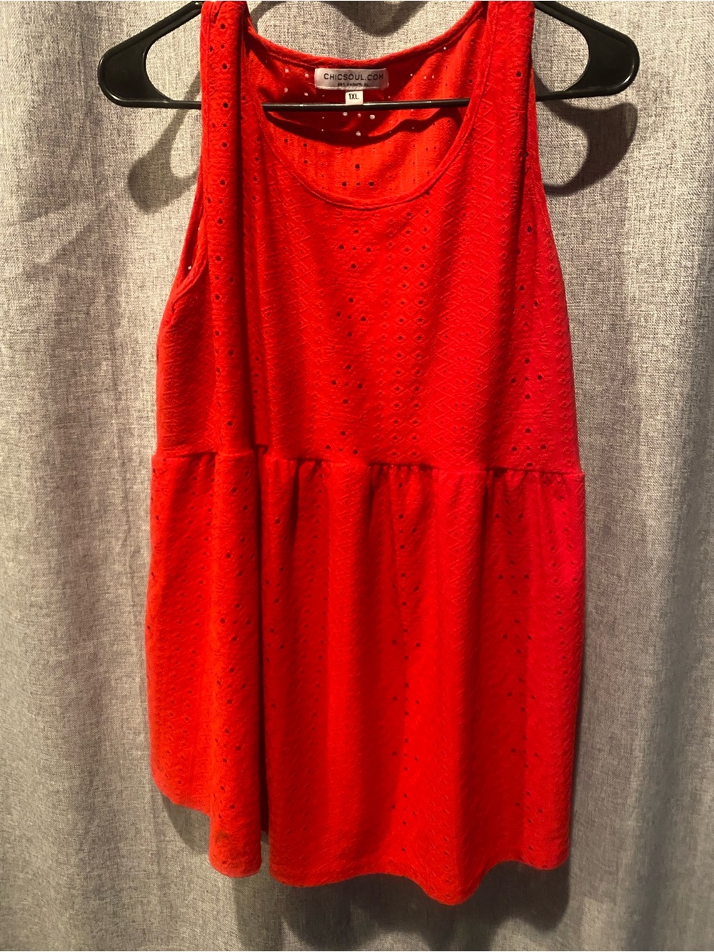 Chic Soul Red Eyelet Sleeveless Peplum Tank Top